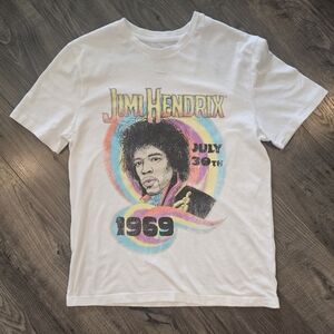 Women's szL Jimi Hendrix White Graphic T-Shirt July 30 1969 Rock And Roll Retro